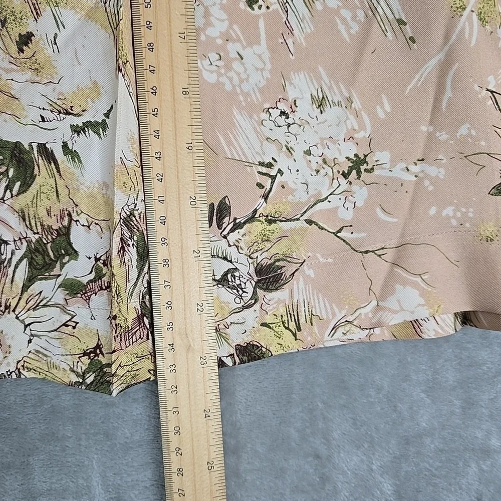 Merona Silk‎ A-Line Pleated Floral Skirt Beige Yellow 16 Classy